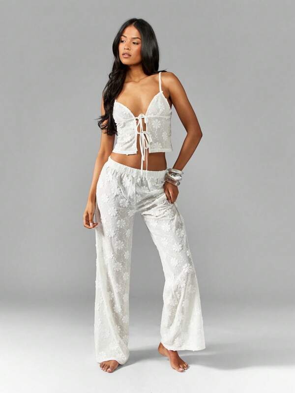 missguided MISSGUIDED Floral Lace Cami And Wide Leg Pants Two-Piece Outfit