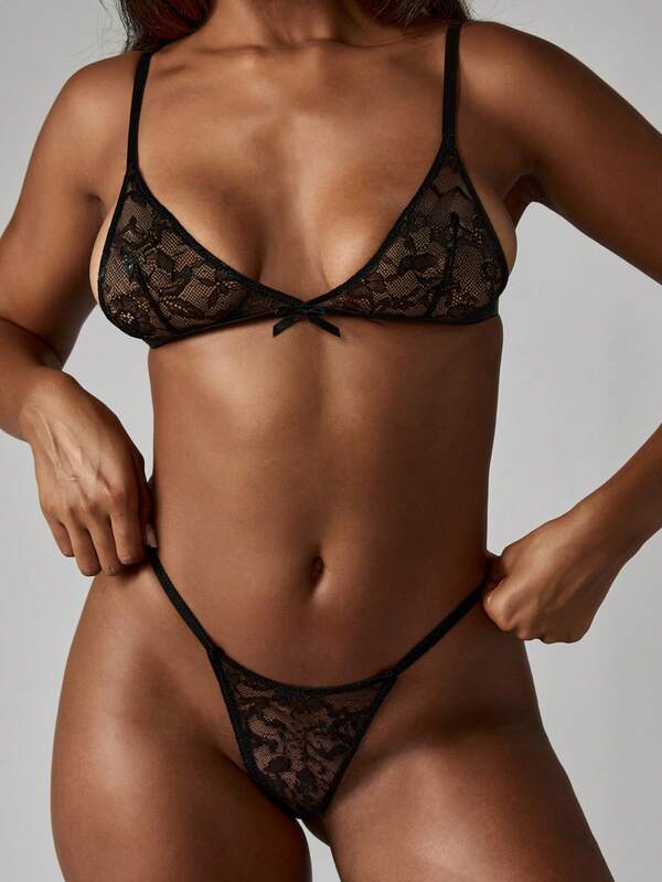 Missguided MISSGUIDED Floral Lace High Cut Brazilian Style Thong