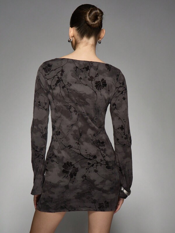 Missguided MISSGUIDED Floral Long Sleeve Bodycon Mini Dress