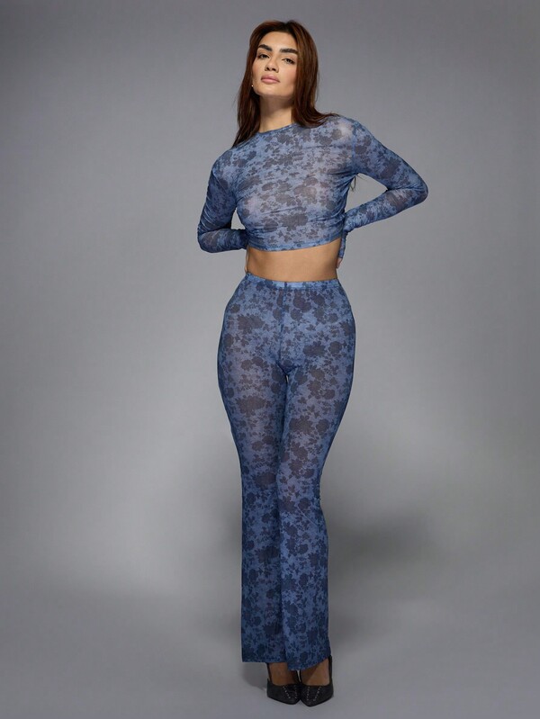 Missguided MISSGUIDED Floral Mesh Printed Long Sleeves Top