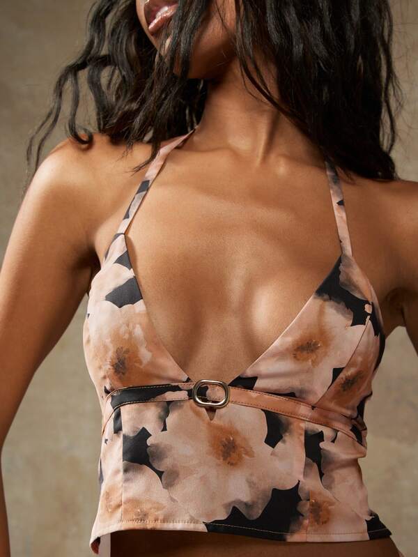 Missguided MISSGUIDED Floral Print Adjustable Buckle Belt Tank Top