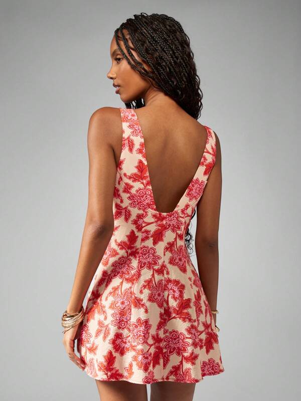 Missguided MISSGUIDED Floral Print Button Down V-Neck Sleeveless Mini Dress