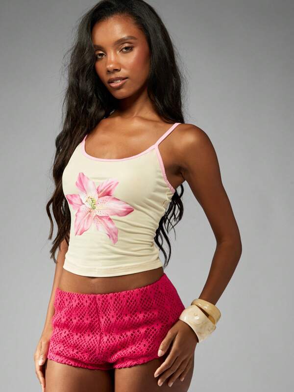 Missguided MISSGUIDED Floral Print Cami Tank Top Pack With Slim Fit