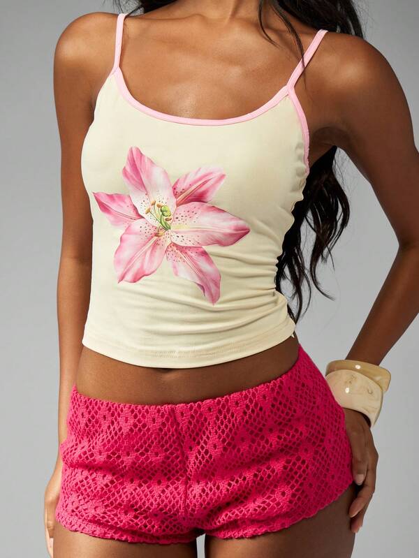 Missguided MISSGUIDED Floral Print Cami Tank Top Pack With Slim Fit