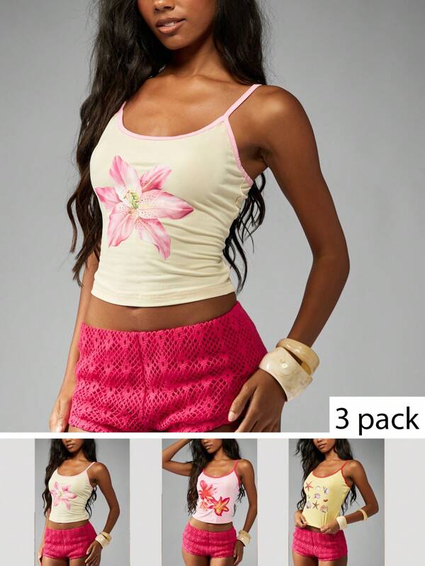 missguided MISSGUIDED Floral Print Cami Tank Top Pack With Slim Fit