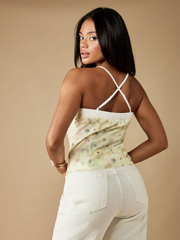 Missguided MISSGUIDED Floral Print Cami Top With Ruffle Trim And Square Neck