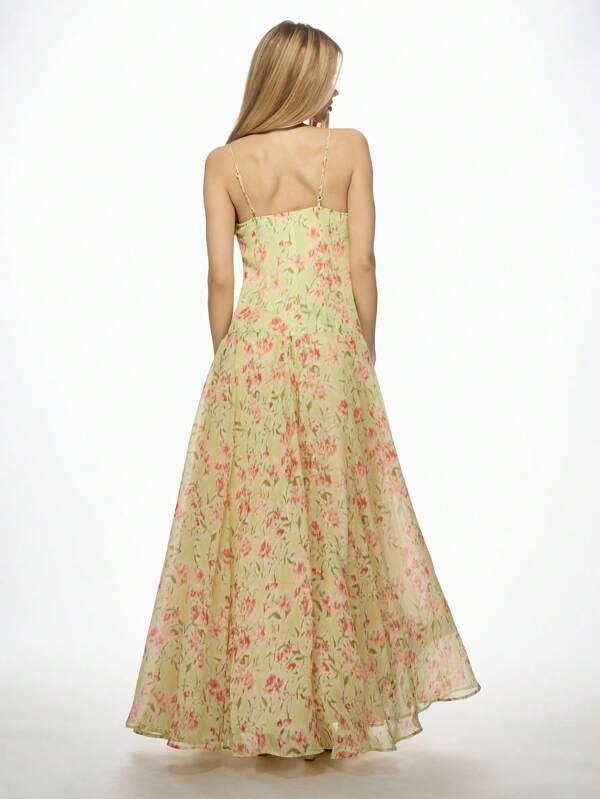 Missguided MISSGUIDED Floral Print Chiffon A-Line Spaghetti Strap Sweetheart Neckline Maxi Dress