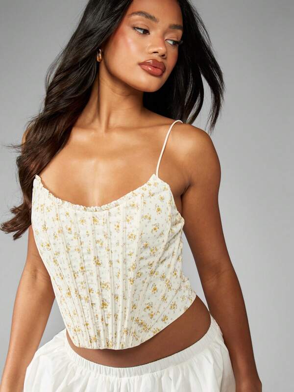 missguided MISSGUIDED Floral Print Corset Bustier Cami Top