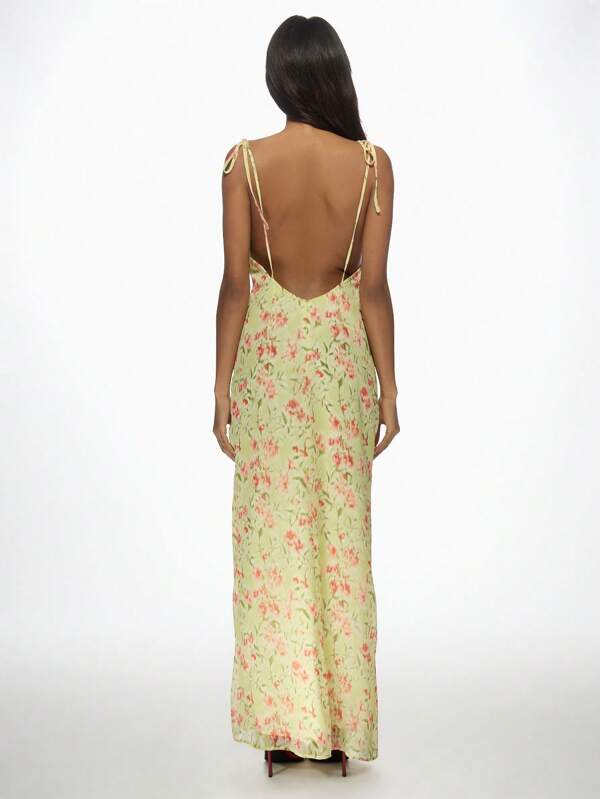 Missguided MISSGUIDED Floral Print Cowl Neck Side Slit Maxi Slip Dress