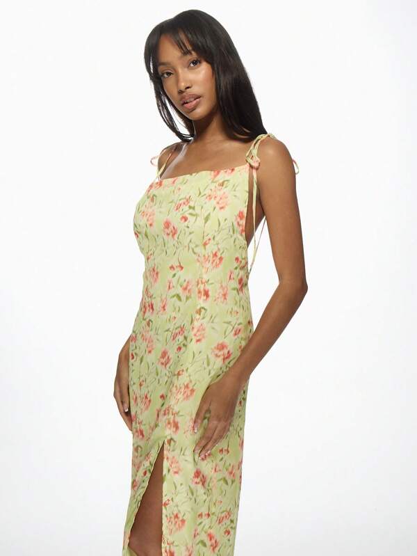 Missguided MISSGUIDED Floral Print Cowl Neck Side Slit Maxi Slip Dress