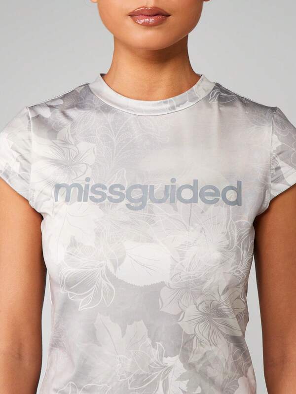 Missguided MISSGUIDED Floral Print Crop Tee With Short Sleeves