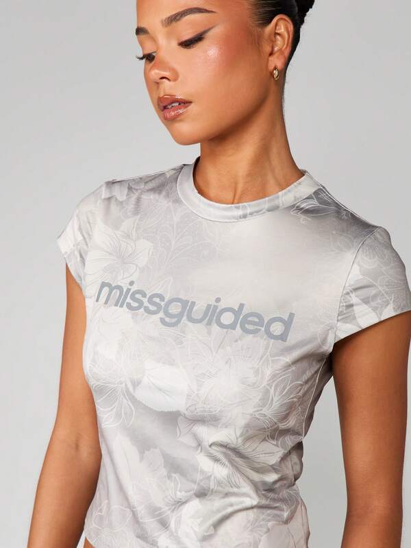 Missguided MISSGUIDED Floral Print Crop Tee With Short Sleeves