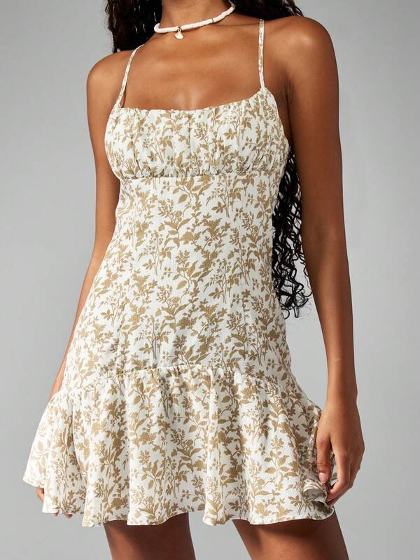 Missguided MISSGUIDED Floral Print Empire Waist Ruched Bust Drop Waist Fit And Flare Mini Dress