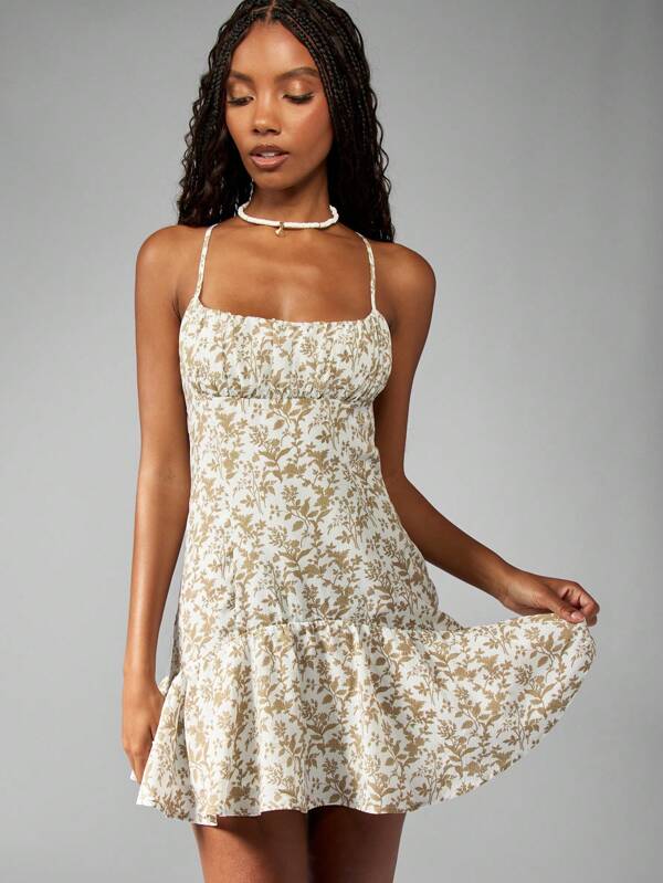 missguided MISSGUIDED Floral Print Empire Waist Ruched Bust Drop Waist Fit And Flare Mini Dress