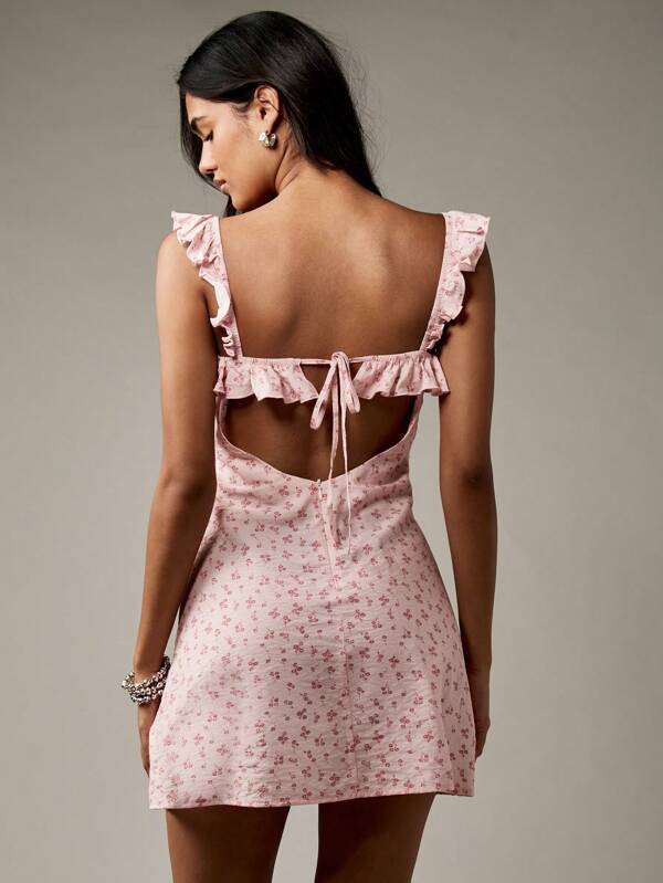 Missguided MISSGUIDED Floral Print Flutter Sleeve Ruffle Mini Dress