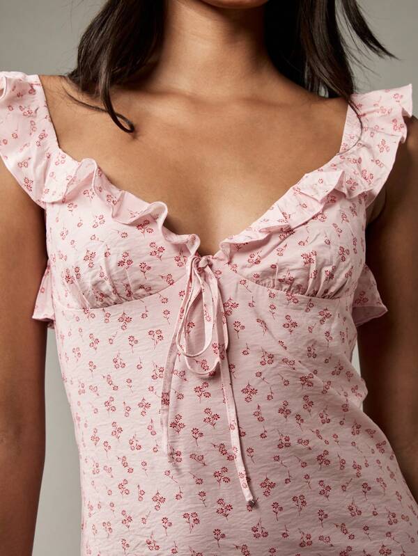 Missguided MISSGUIDED Floral Print Flutter Sleeve Ruffle Mini Dress
