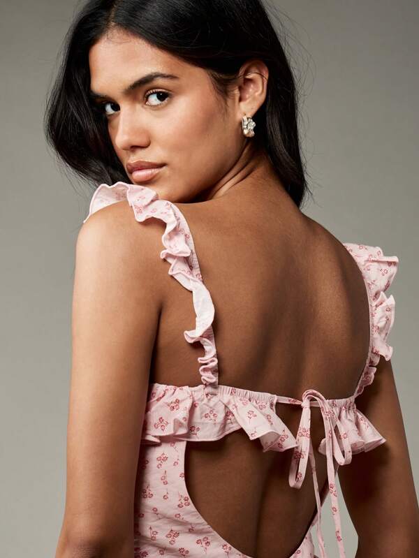 Missguided MISSGUIDED Floral Print Flutter Sleeve Ruffle Mini Dress