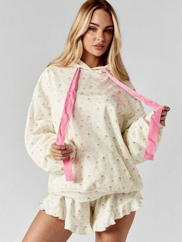 Missguided MISSGUIDED Floral Print Hoodie With Drawstring