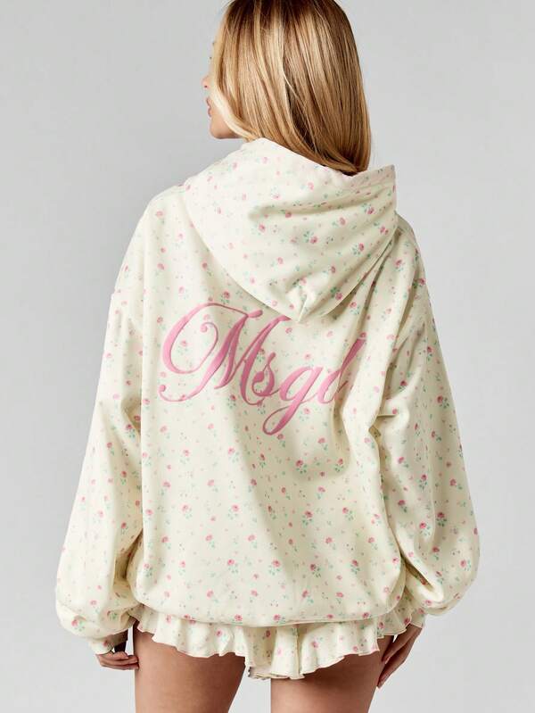 missguided MISSGUIDED Floral Print Hoodie With Drawstring