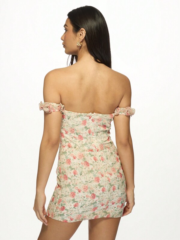 Missguided MISSGUIDED Floral Print Off-Shoulder Bodycon Mini Dress