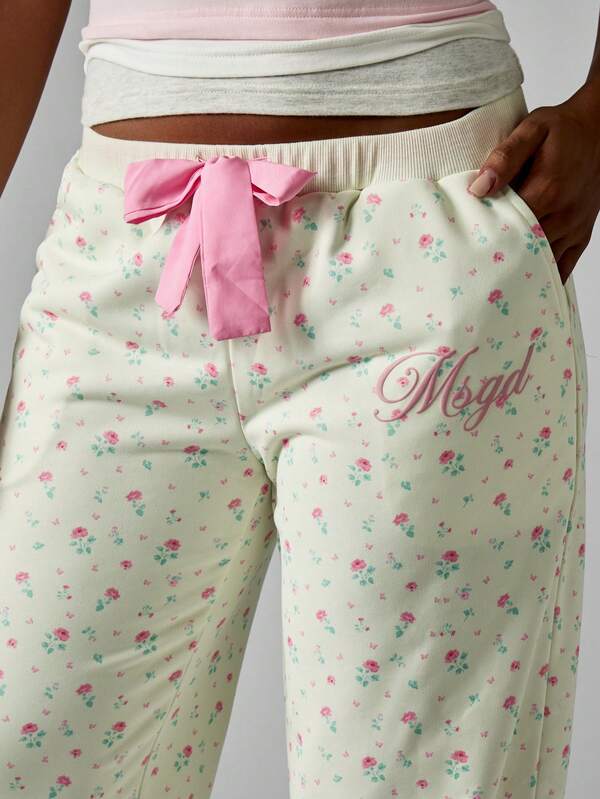 Missguided MISSGUIDED Floral Print Pajama Pants With Bow Tie
