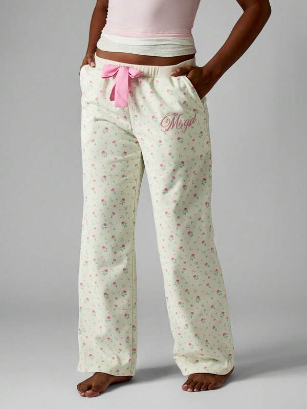 missguided MISSGUIDED Floral Print Pajama Pants With Bow Tie