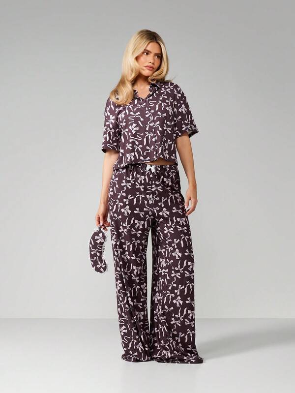 missguided MISSGUIDED Floral Print Pajama Set With Button Top
