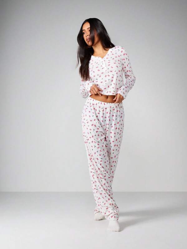 Missguided MISSGUIDED Floral Print Pajama Set With Long Sleeves