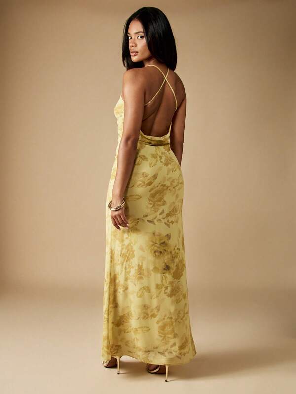 Missguided MISSGUIDED Floral Print Plunge Neck Maxi Dress With Cowl Back