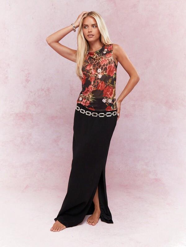 Missguided MISSGUIDED Floral Print Sheer Boat Neck Tank Top