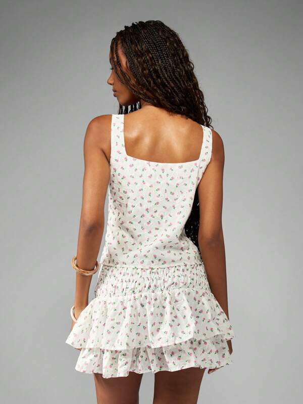 Missguided MISSGUIDED Floral Print Tiered Ruffle Mini Skirt Corset Style Two Piece Set