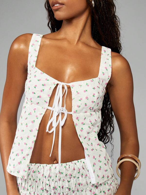 Missguided MISSGUIDED Floral Print Tiered Ruffle Mini Skirt Corset Style Two Piece Set