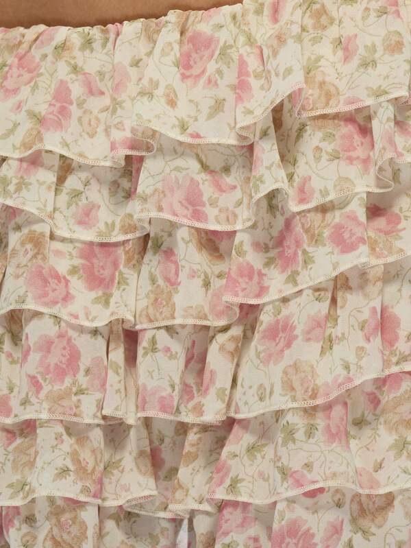 Missguided MISSGUIDED Floral Print Wrap Crop Top Ruffle Skirt Two Piece Set