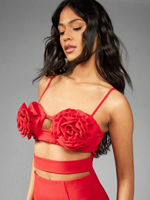 Missguided MISSGUIDED Floral Rosette Bustier Sweetheart Neckline Cut-Out Bodycon Mini Dress