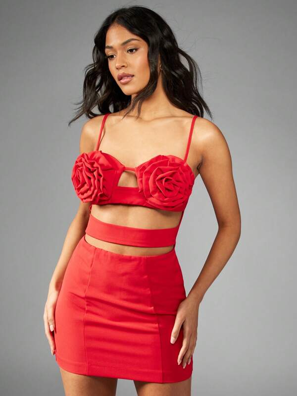 missguided MISSGUIDED Floral Rosette Bustier Sweetheart Neckline Cut-Out Bodycon Mini Dress
