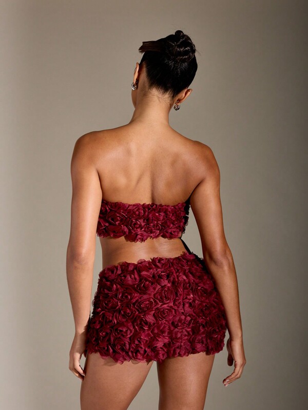 Missguided MISSGUIDED Floral Ruffle Bandeau Crop Top With Mini Skirt