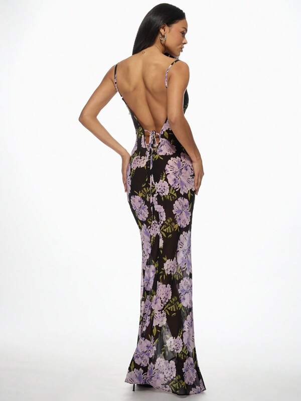 Missguided MISSGUIDED Floral Sweetheart Neck Spaghetti Strap Bodycon Maxi Dress