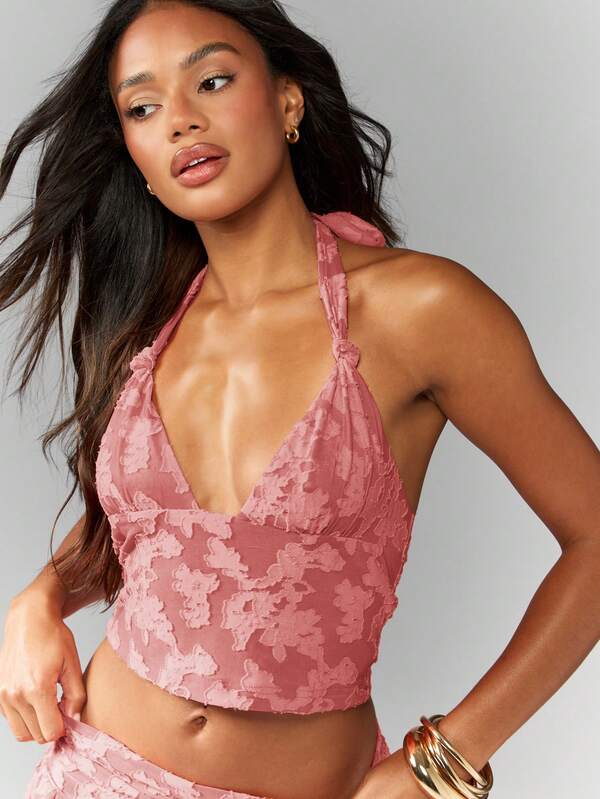 Missguided MISSGUIDED Floral Textured Halter Neck Cami Top