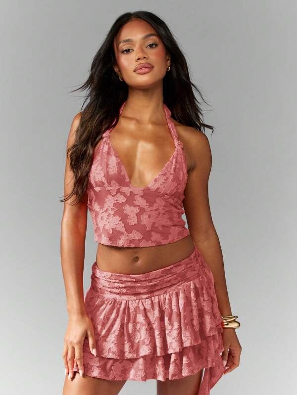 missguided MISSGUIDED Floral Textured Halter Neck Cami Top