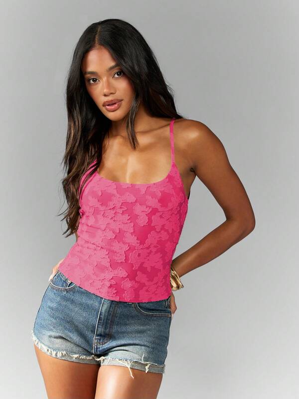 Missguided MISSGUIDED Floral Textured Spaghetti Strap Tank Top