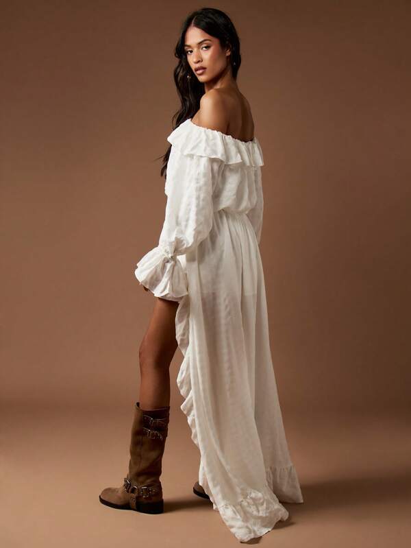Missguided MISSGUIDED Flowing Bohemian Off Shoulder High Low Maxi Dress