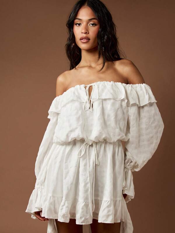 Missguided MISSGUIDED Flowing Bohemian Off Shoulder High Low Maxi Dress