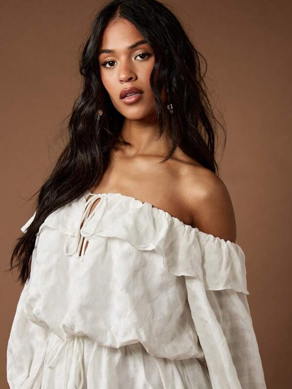 Missguided MISSGUIDED Flowing Bohemian Off Shoulder High Low Maxi Dress