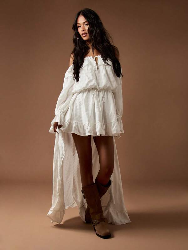 missguided MISSGUIDED Flowing Bohemian Off Shoulder High Low Maxi Dress