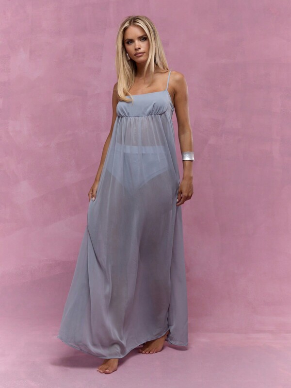 missguided MISSGUIDED Flowy Sheer Cami Maxi Dress Shorts Two Piece Set