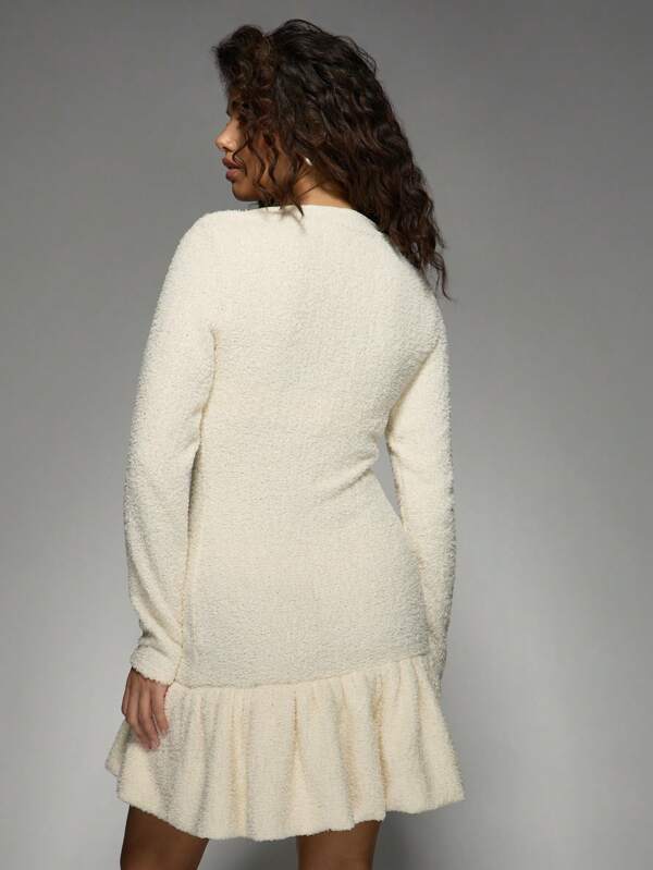 Missguided MISSGUIDED Fluffy Bubble Hem Mini Dress With Long Sleeves
