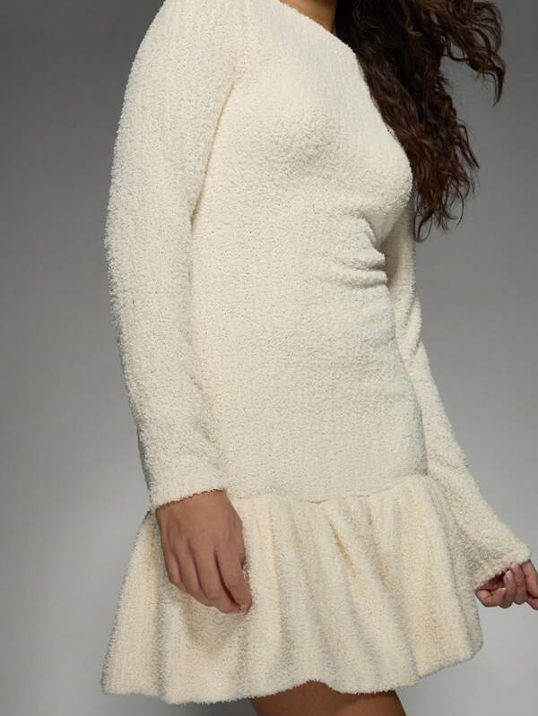 Missguided MISSGUIDED Fluffy Bubble Hem Mini Dress With Long Sleeves