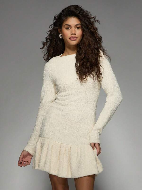 missguided MISSGUIDED Fluffy Bubble Hem Mini Dress With Long Sleeves