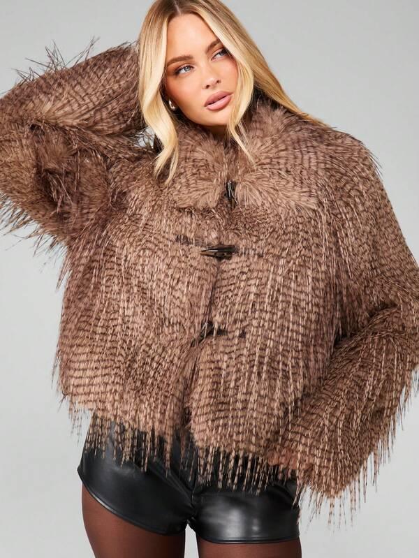 Missguided MISSGUIDED Fluffy Faux Fur Coat With Toggle Closures