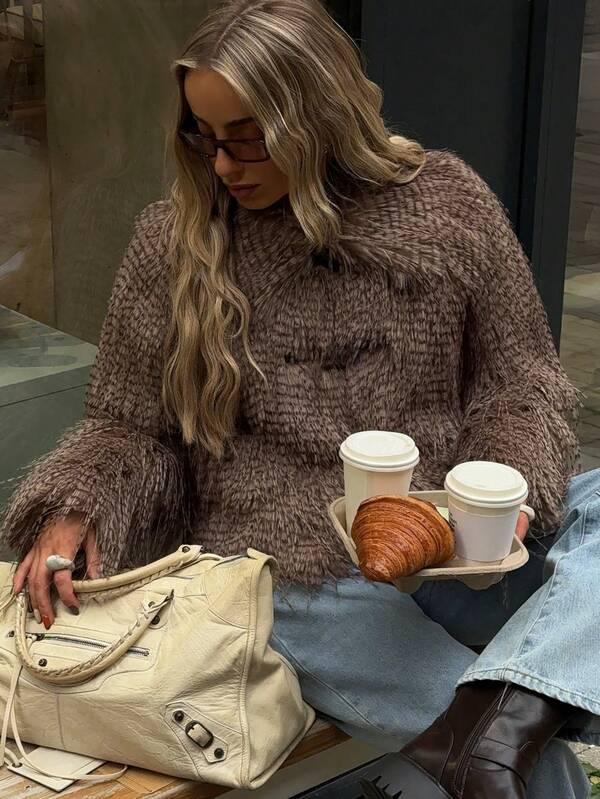 missguided MISSGUIDED Fluffy Faux Fur Coat With Toggle Closures